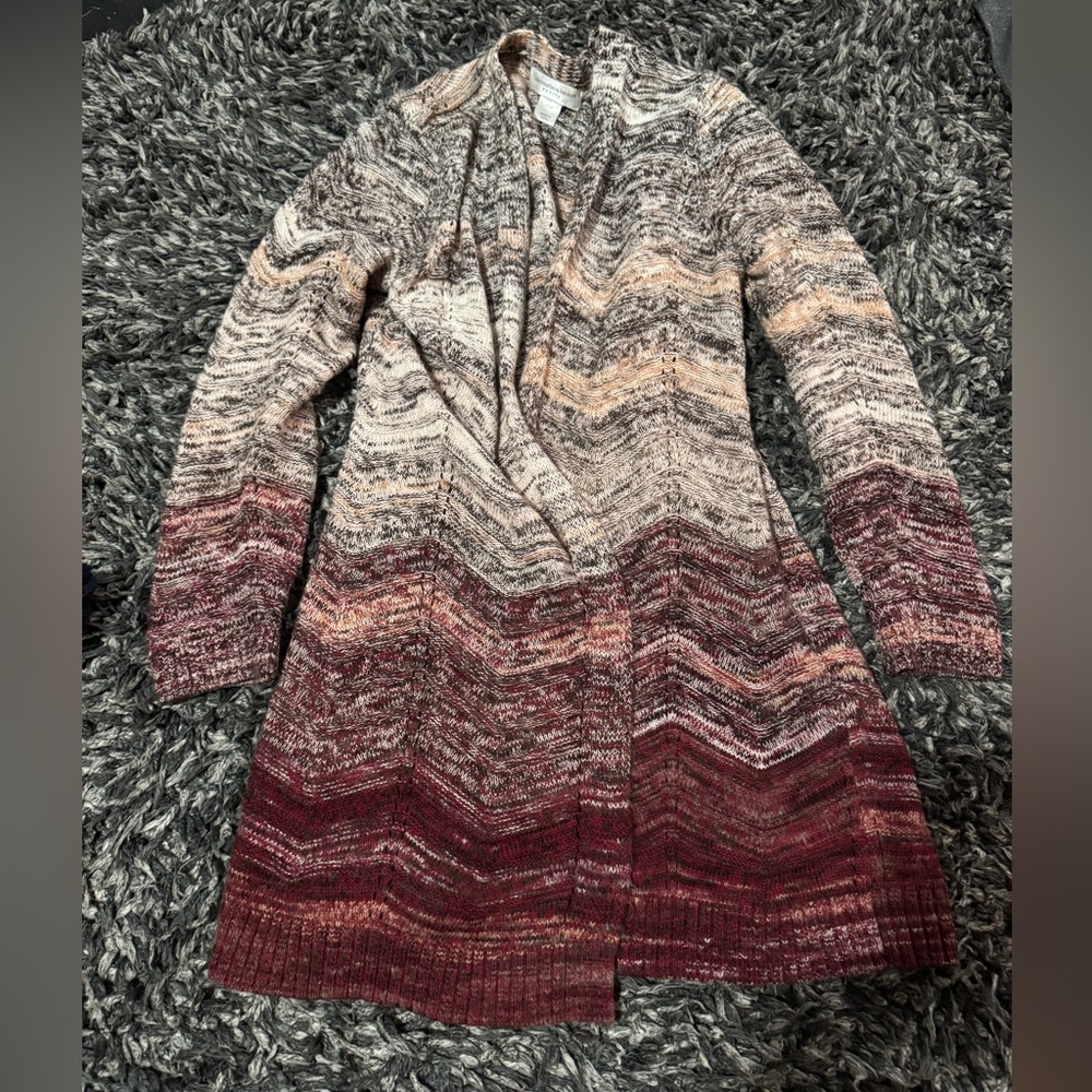 Christopher & Banks Maroon and Beige Knit Cardigan